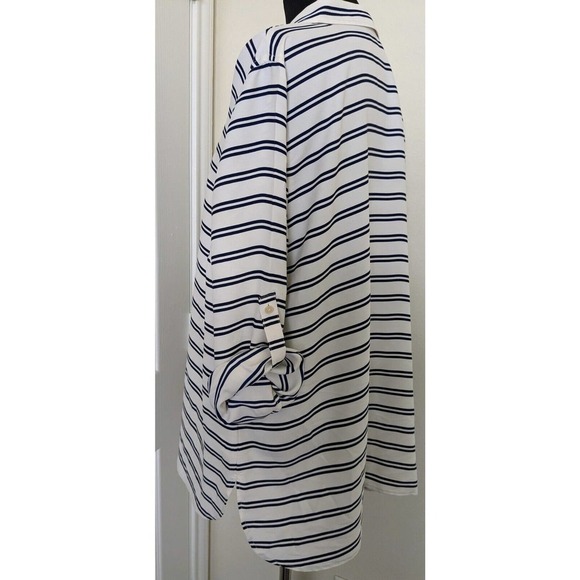 Talbots Top Womens 2XP Petite Button Up Roll Tab Sleeves Striped Collared Blouse - Picture 4 of 7
